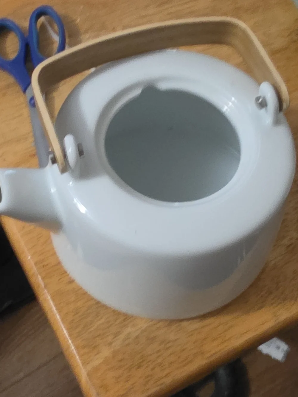 Crate&Barrel White Ceramic Teapot with Wood Handle